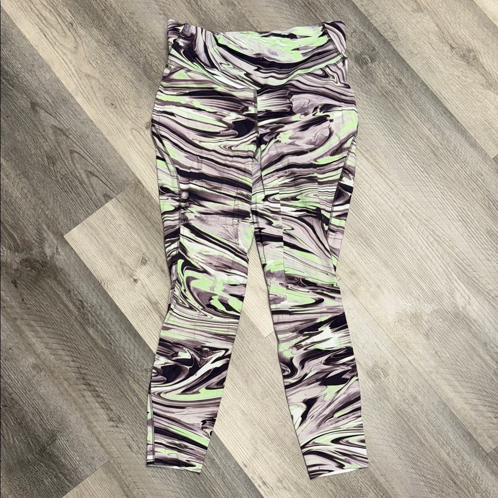 LULULEMON High-Rise Marble Print Leggings in Pastel Green and Lavender